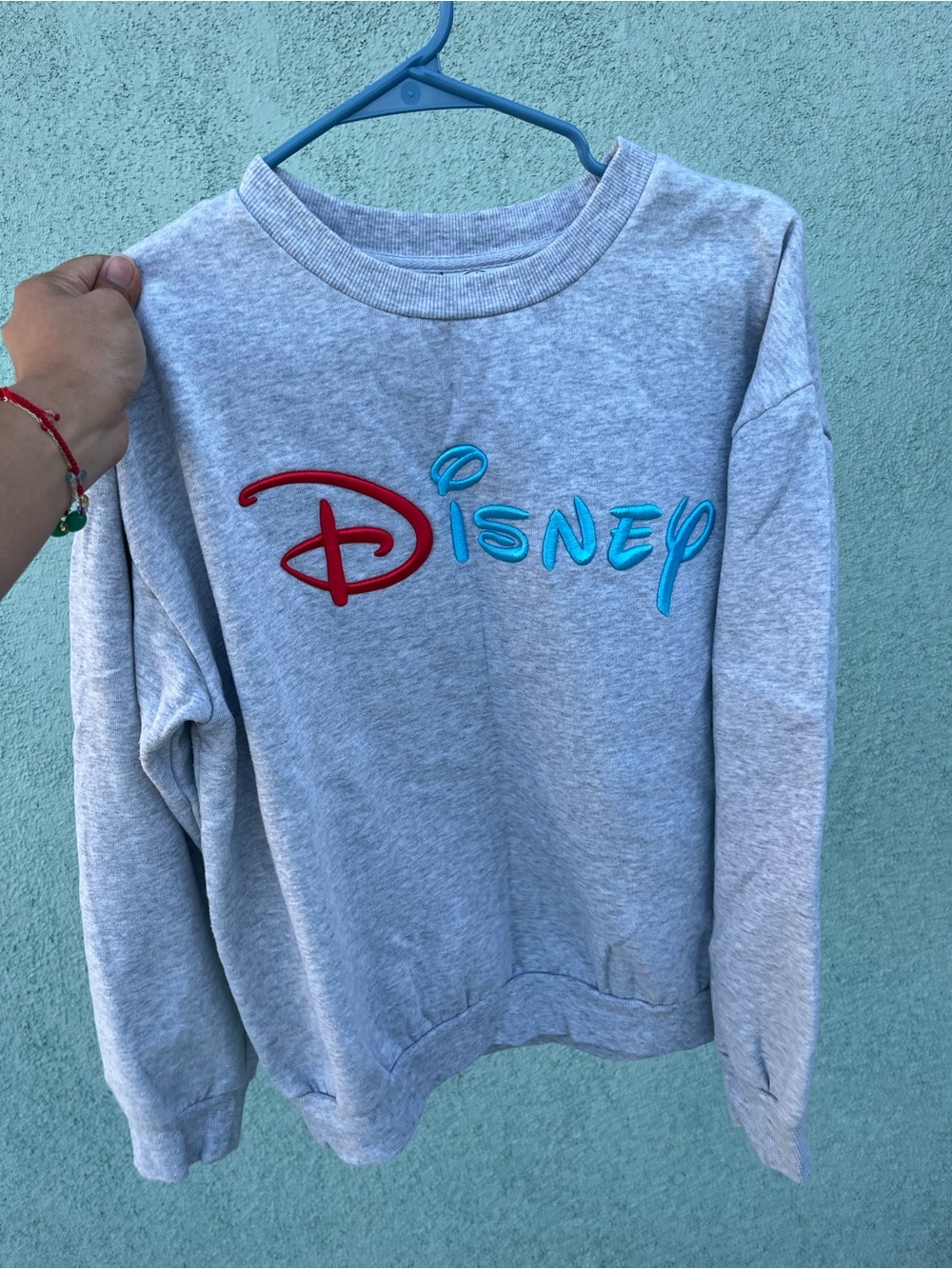Disney Light Gray Sweatshirt with Red and Teal Graphic